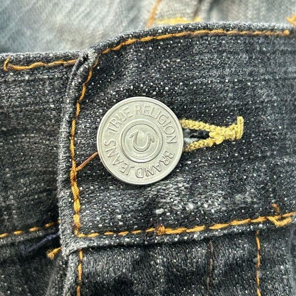 True Religion Men's Black Joey Distressed Straight Jeans Sz 36 - Picture 5 of 11